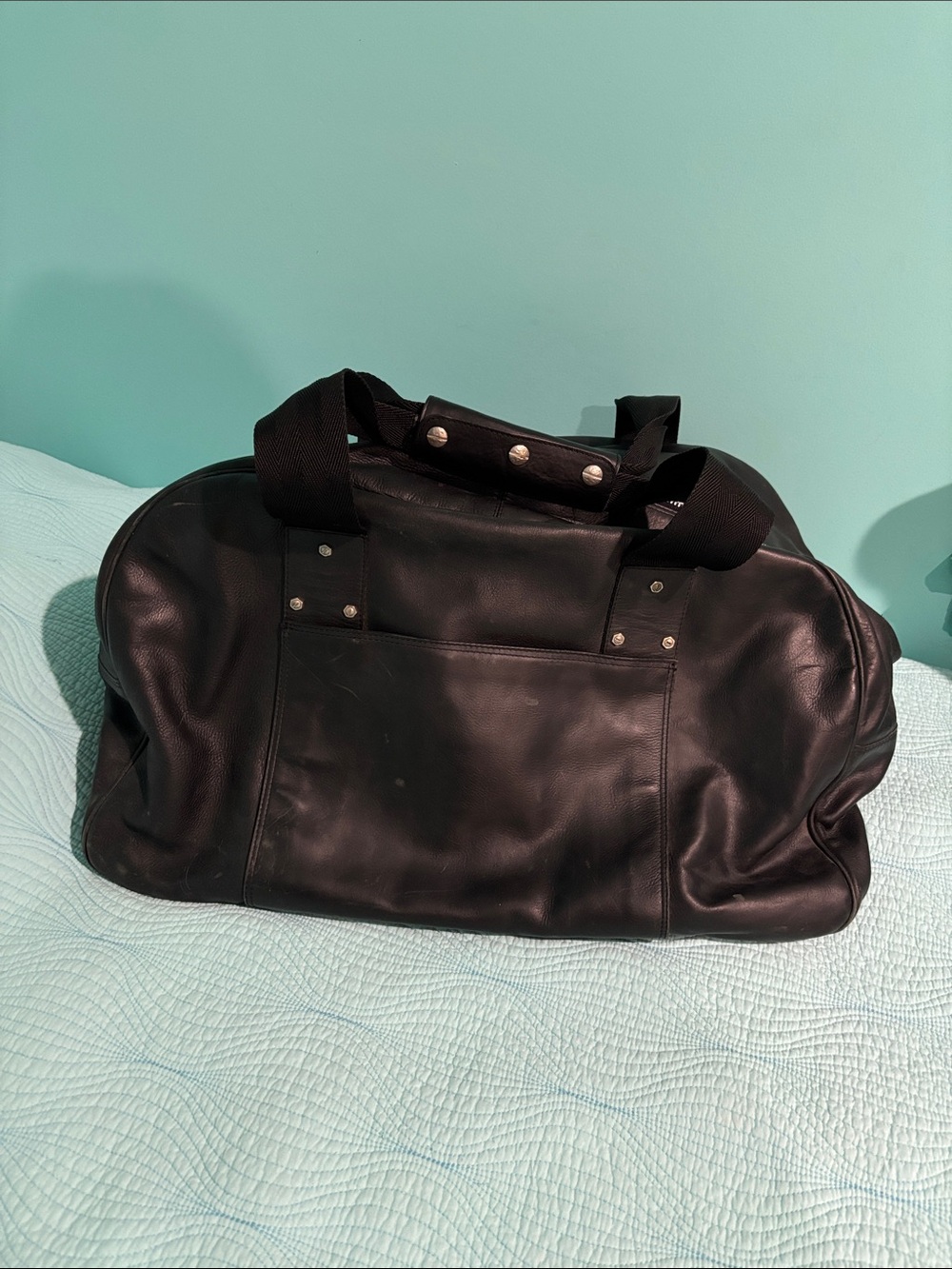 Armani Exchange Black Leather Duffel Bag